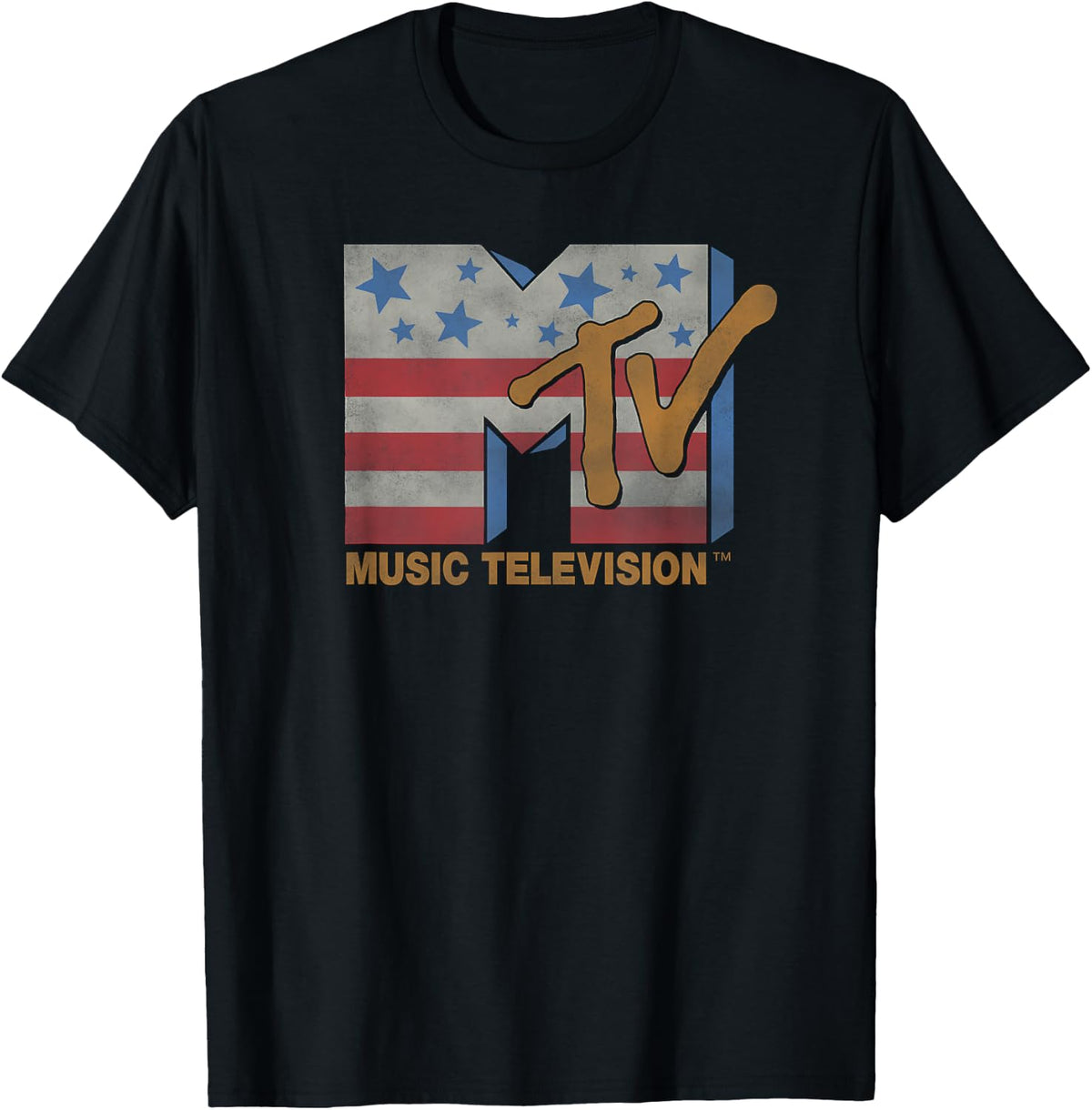 MTV Music Television American Flag Vintage Classic Logo T-Shirt