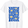 Vintage Blue and Yellow Abstract Floral Art T-Shirt