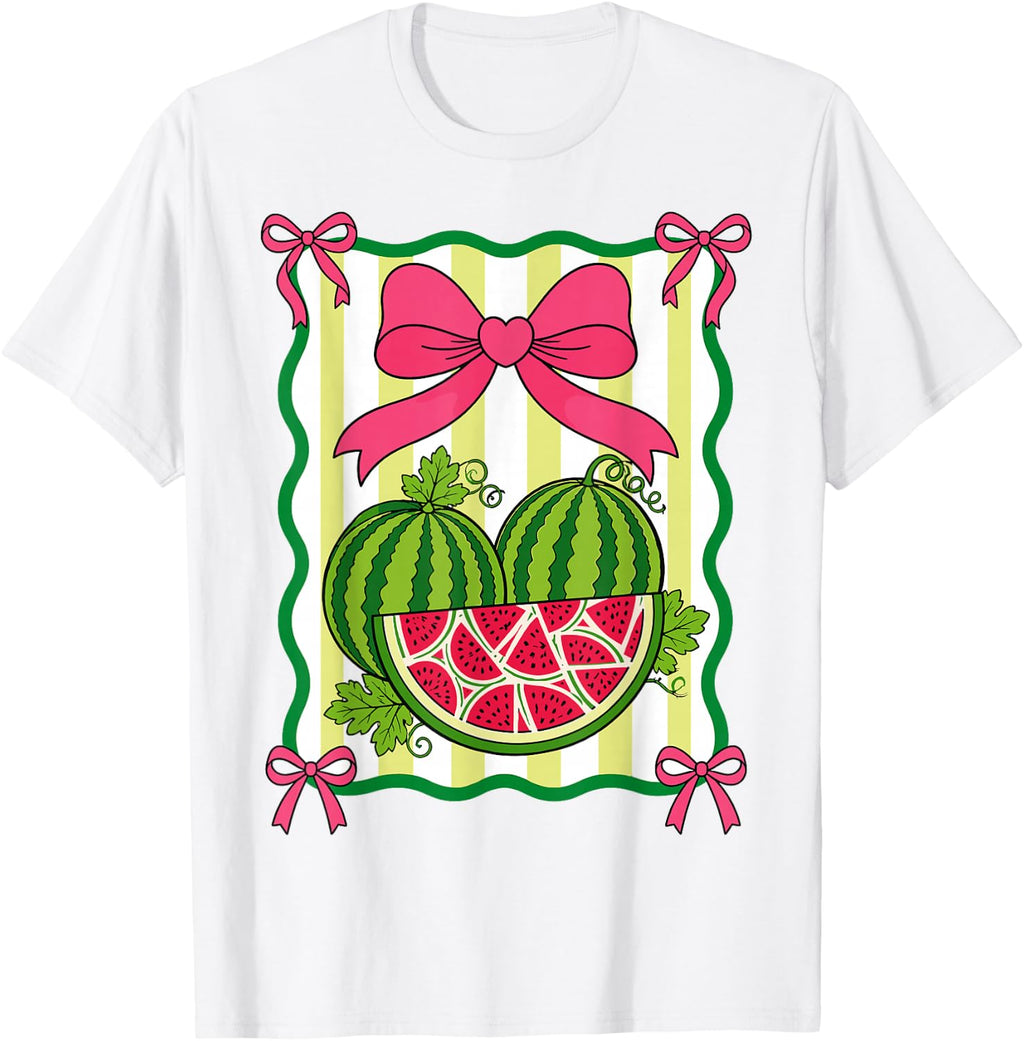 Summer Coquette Bow Watermelon Summer Vacation Women Girls T-Shirt