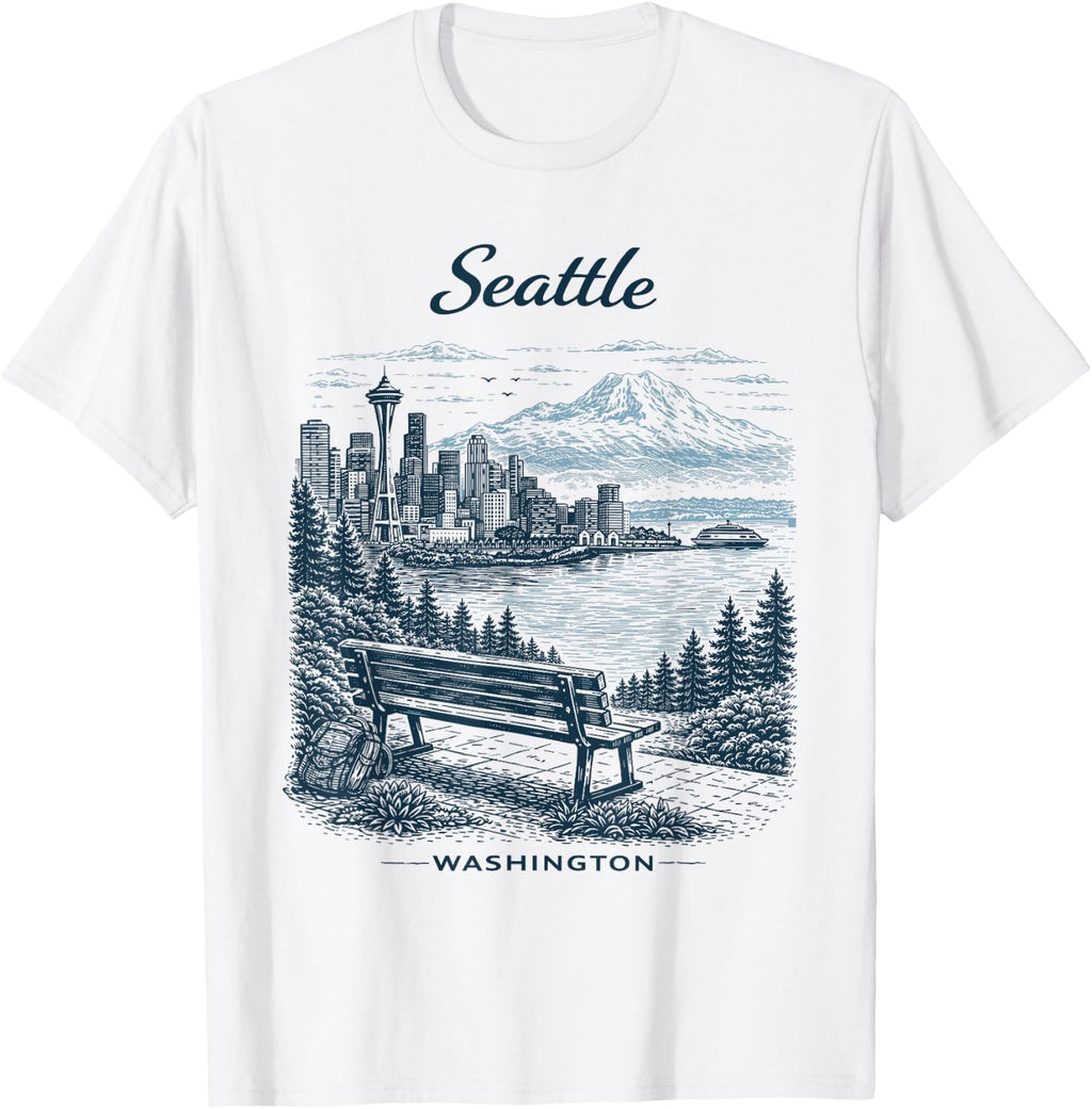 Seattle Vintage Travel Scenic Illustration T-Shirt