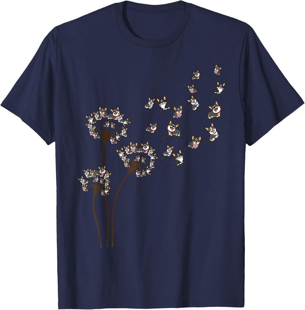 Tricolor Corgi-Shirt Dandelion Funny Men Women Lover Gift T-Shirt