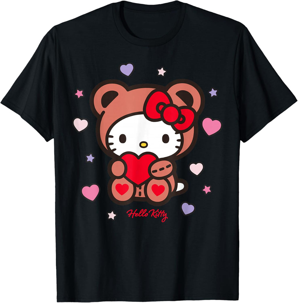 Hello Kitty Valentines Day Bear Costume Surrounded by Hearts T-Shirt