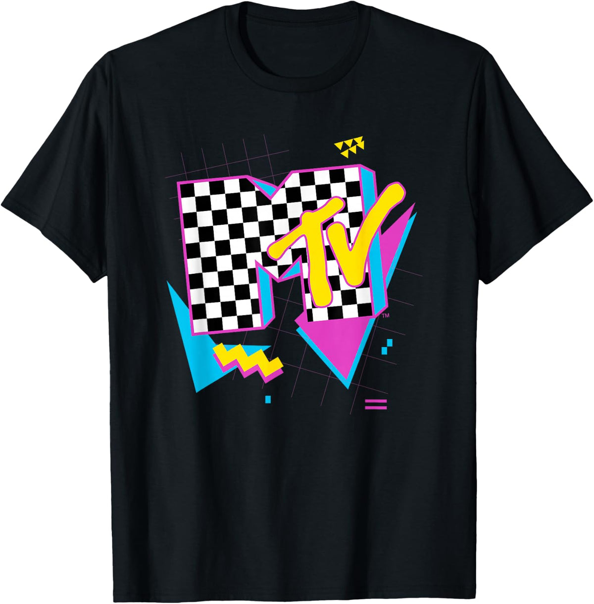 MTV Retro Checkered Neon Shapes Music Television T-Shirt