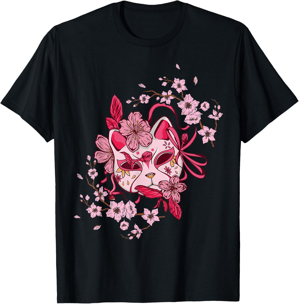 Sakura Tree Japanese Mask Cherry Pink Flower Blossom T-Shirt