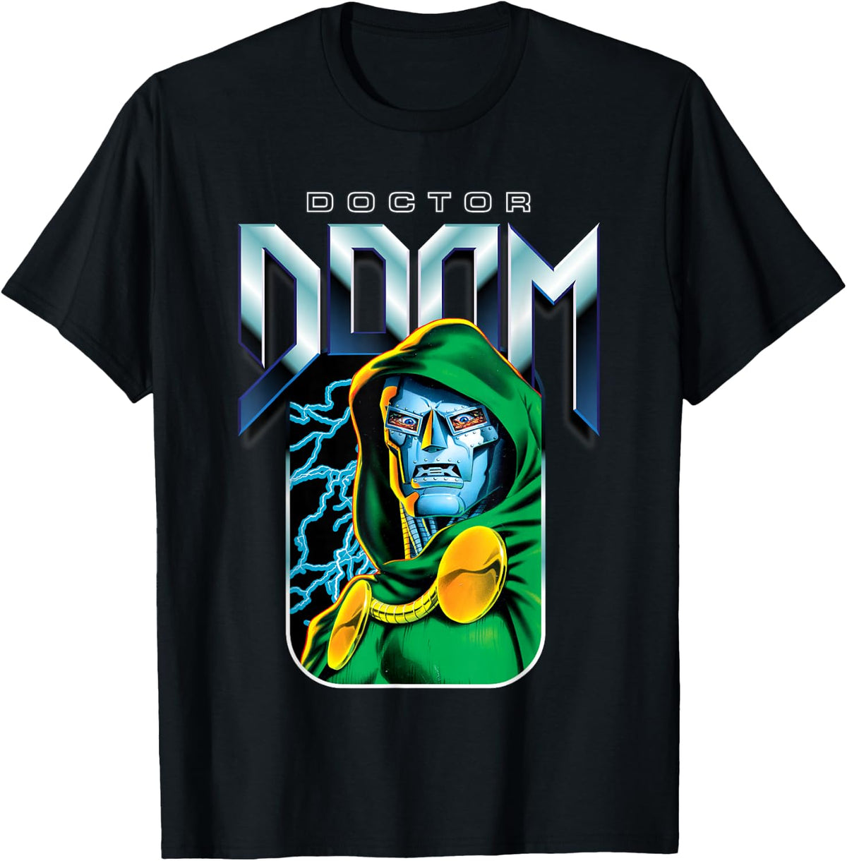 Marvel Comics Dr. Doom Chrome Lightning Retro Portrait T-Shirt