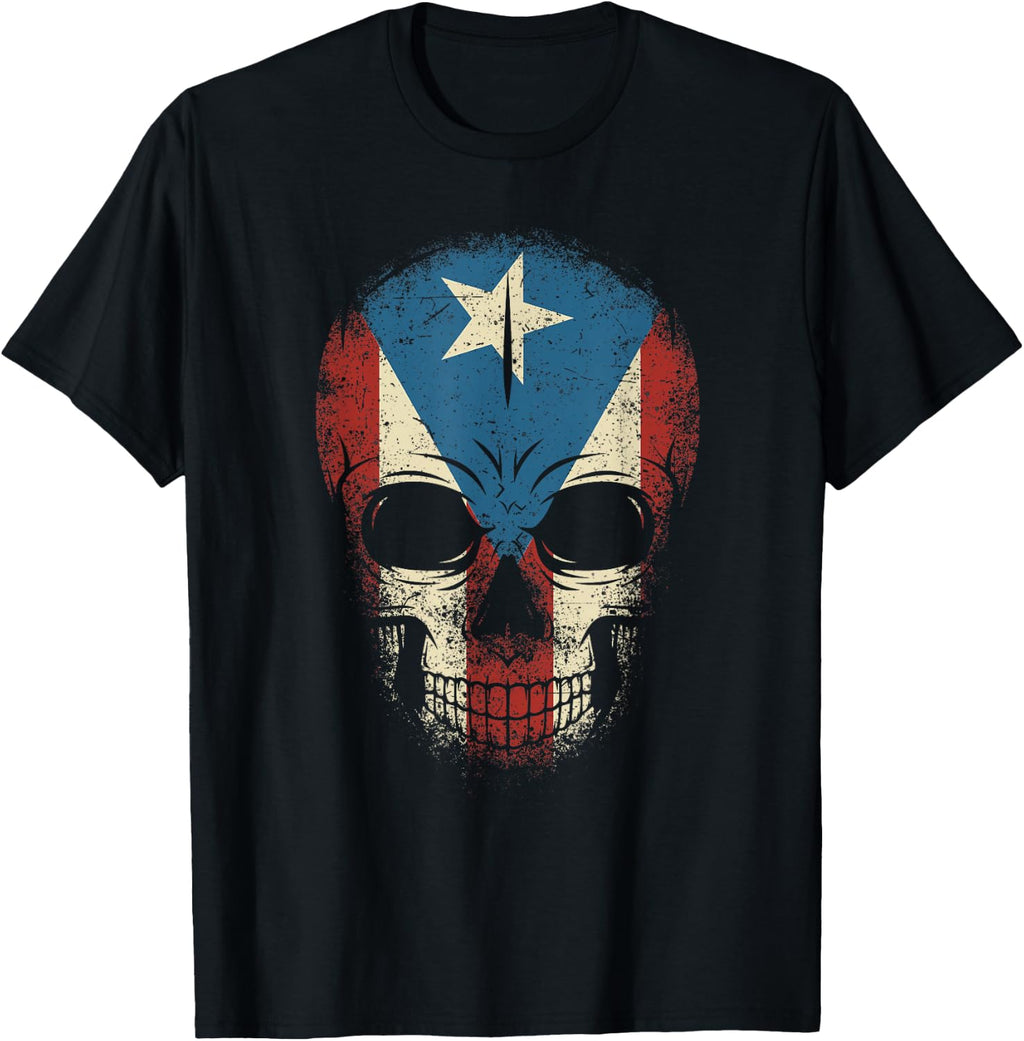 Puerto Rico Skull Shirt Men Boy Papi Pride Puerto Rican Flag T-Shirt