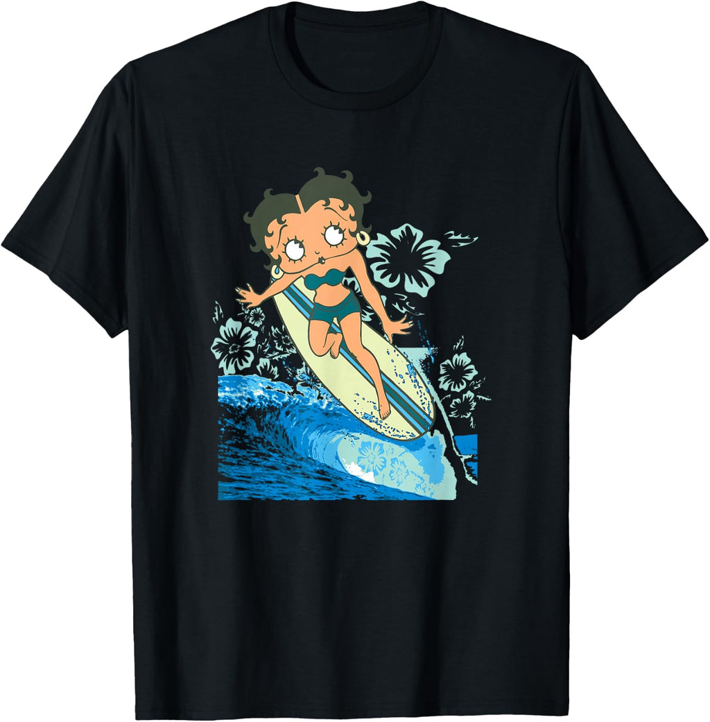 Betty Boop Flower Surfing Wave T-Shirt
