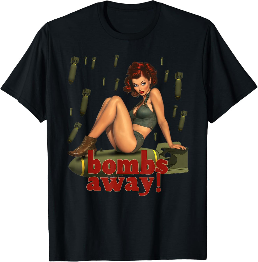 WWII Pin Up Girl Bombs Away Graphic T-Shirt