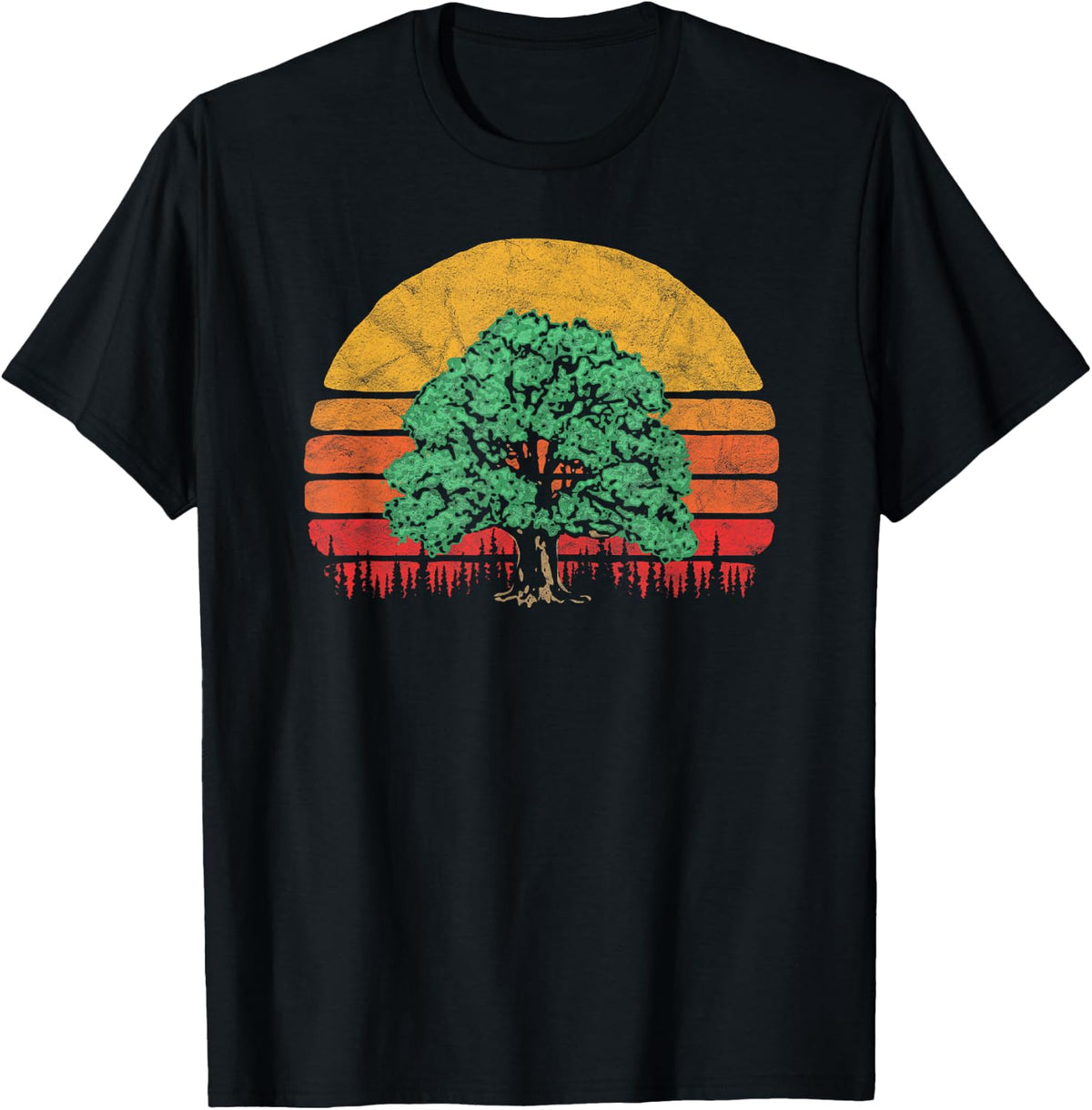 Retro Sun Minimalist Oak Tree Design Graphic T-Shirt