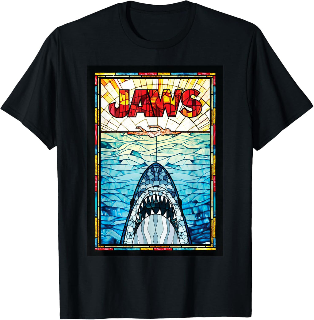 Jaws 50th Anniversary Poster Stained Glass Front & Back T-Shirt