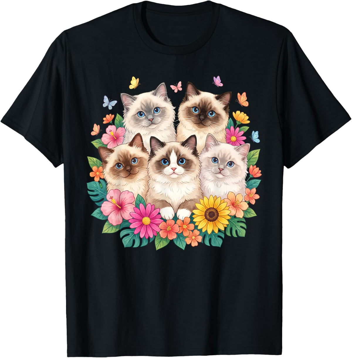 Ragdoll Cat Colorful Kittens Floral Ragdoll Cat T-Shirt