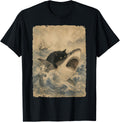 Black Cat Biting Shark Anime Graphic Tees Men Cool Japanese T-Shirt