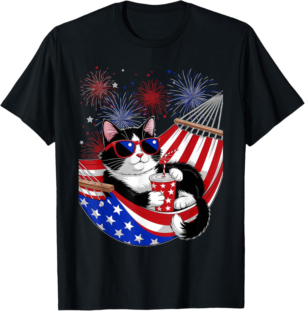 Cat 4th Of July Cat Tuxedo Patriotic Flag Women Kids Youth T-Shirt