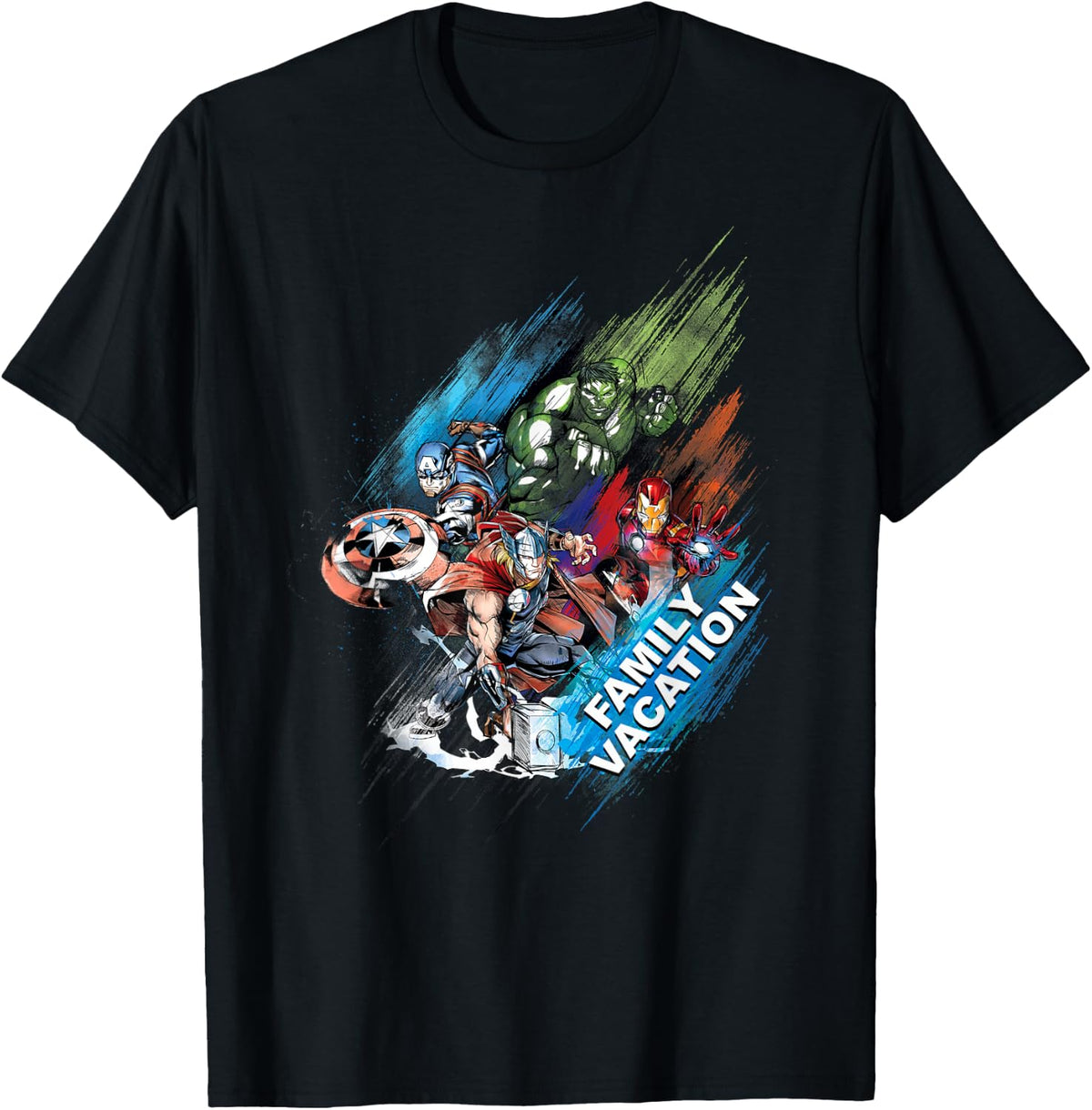 Marvel Avengers Family Vacation Trip Travel Sketch Art T-Shirt