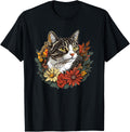 Tabby Cat Surrounded By Colorful Flowers T-Shirt