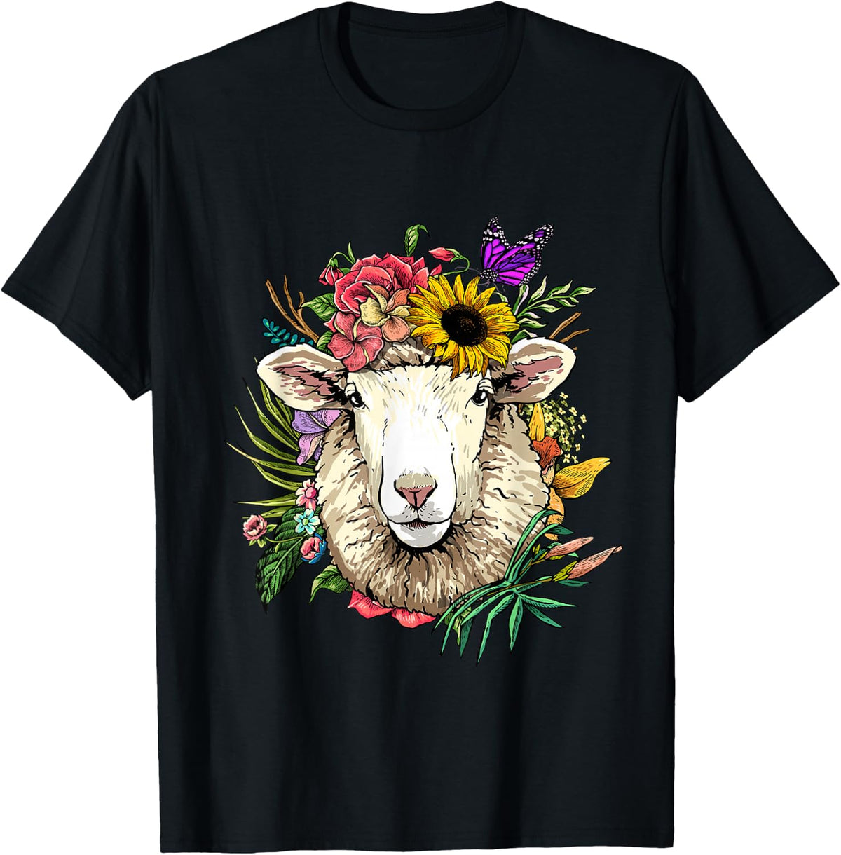 Floral Sheep Shirt Lamb Farm Animal Face Farmer Sheep Lover T-Shirt