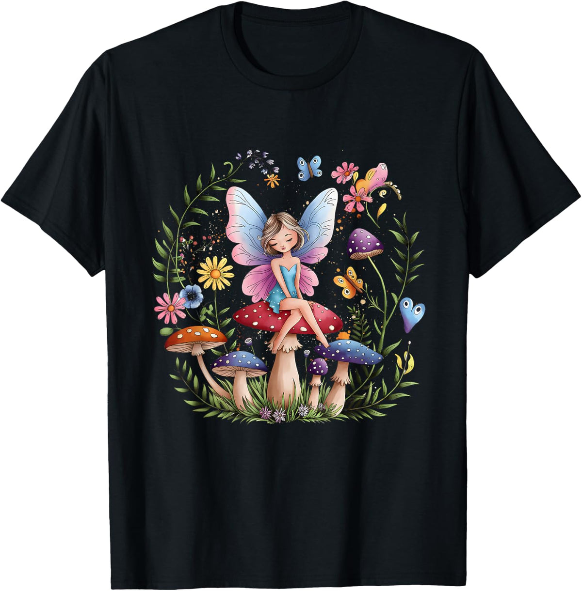 Enchanted Forest Fairy Fantasy Mystical Butterfly Mushroom T-Shirt