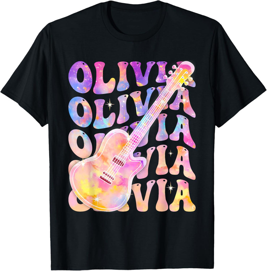 Girl Retro Olivia First Name Personalized Groovy 80's T-Shirt