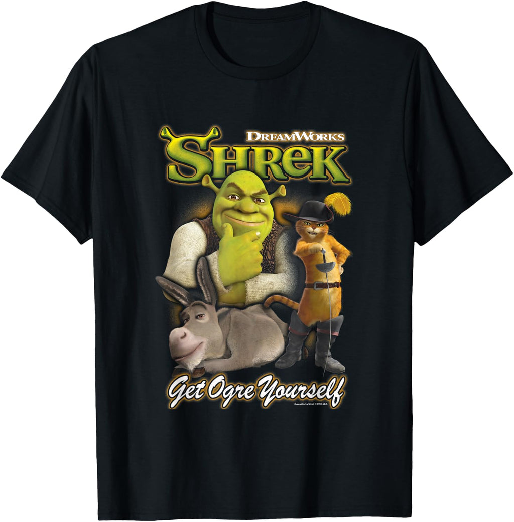 Shrek Get Ogre Yourself Donkey Shrek Puss in Boots 90's Logo T-Shirt