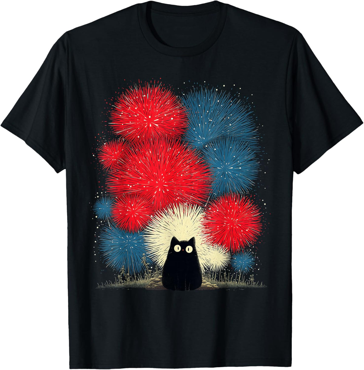 Funny Cute Patriotic 4th of July Cat Party American Firework T-Shirt