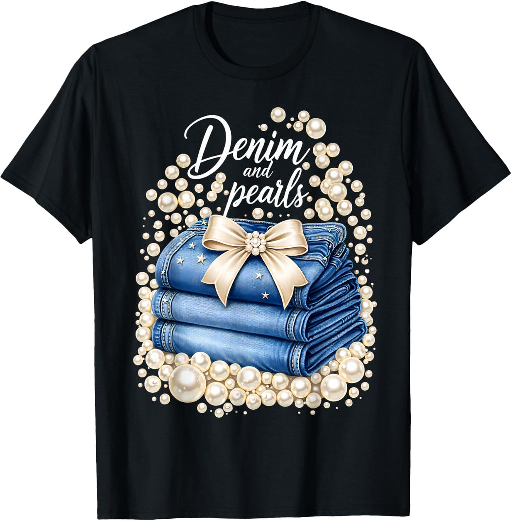 Denim with Pearls Mother’s Day Outfit for Stylish Women T-Shirt