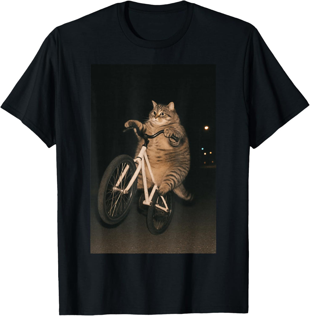 Cute Cat On Bike Animal Funny Meme T-Shirt